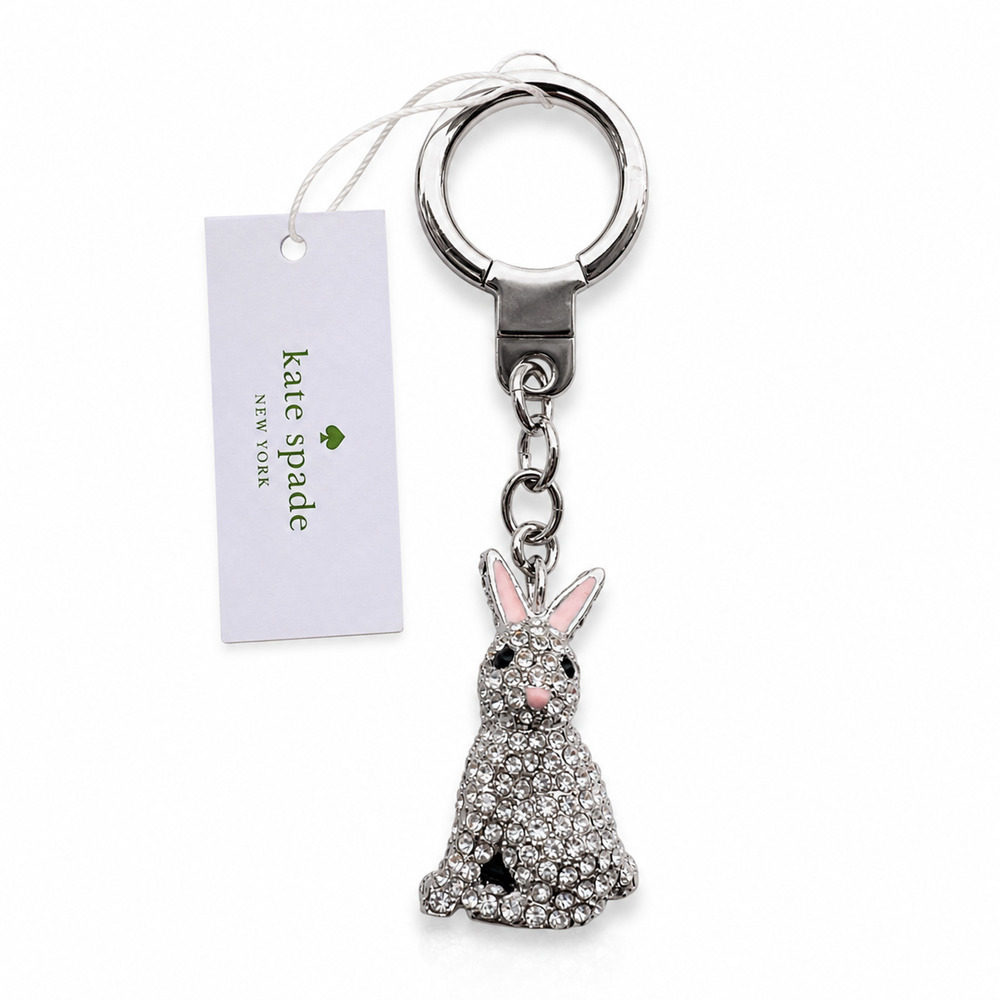 NWT Kate Spade Pave Rabbit Keychain Bag Charm Crystal Bunny Silver Tone